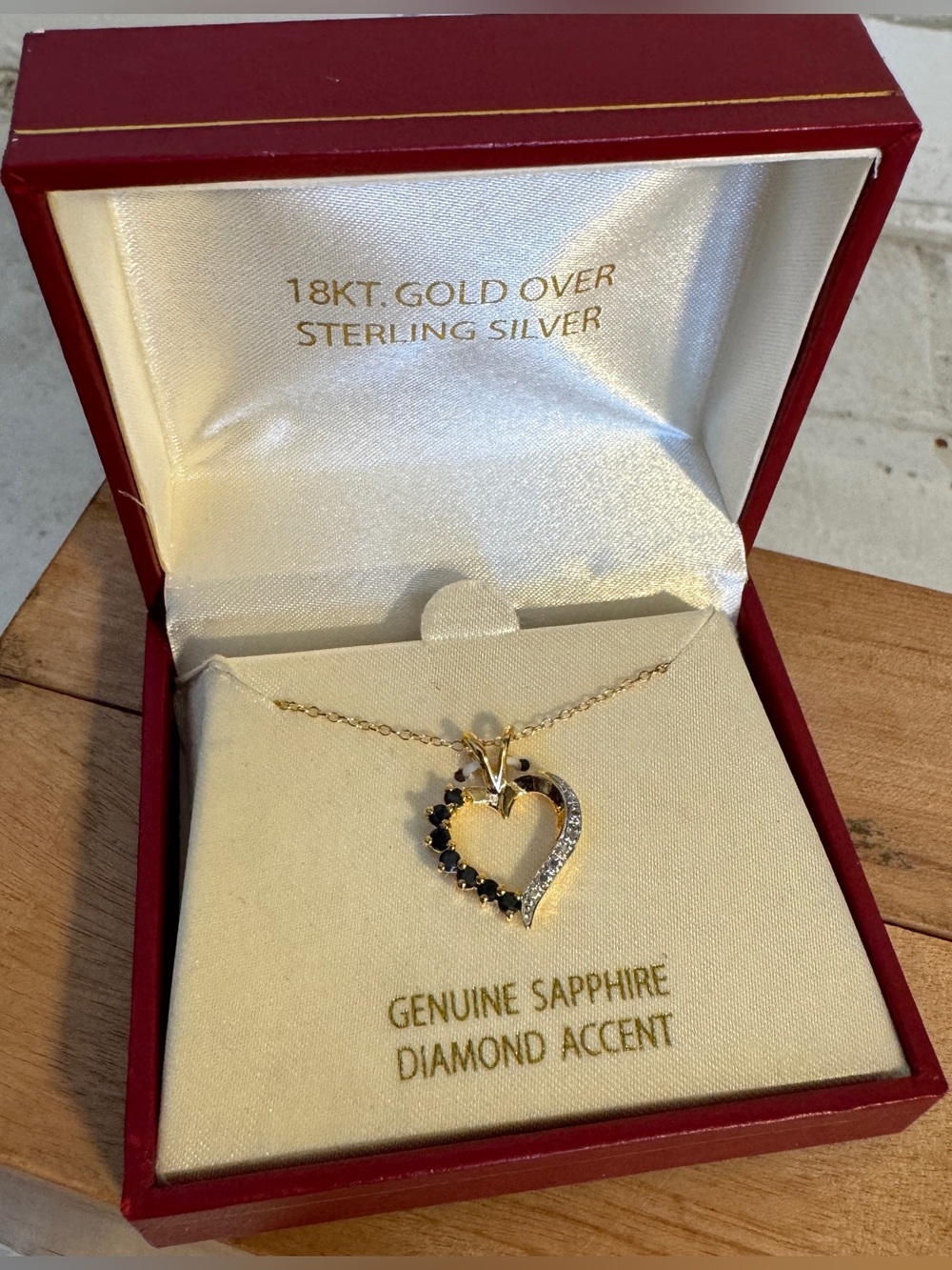NWT 18K Gold Over Sterling Silver Sapphire & Diamond Accent Heart Necklace